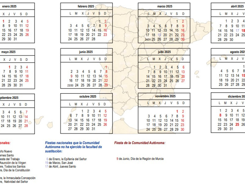 Captura de pantalla calendario laboral de Murcia
