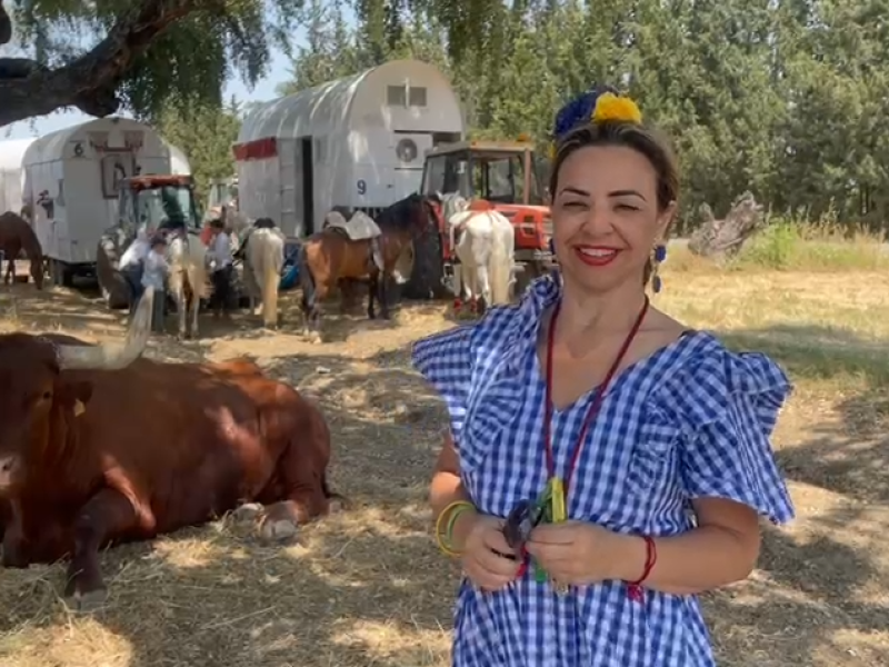 Verónica Falla en plena peregrinación a la Aldea de El Rocío
