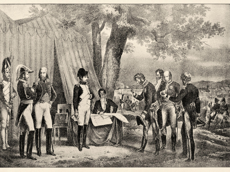 La rendición de Madrid. Los decretos de Chamartín fueron firmados por Napoleón Bonaparte el 4 de diciembre de 1808, aboliendo el Antiguo Régimen en España.