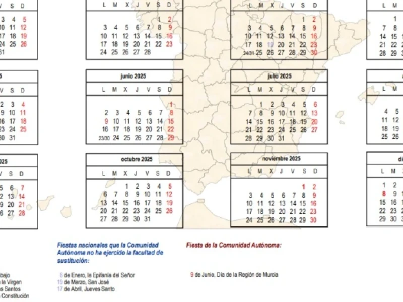 Captura de pantalla calendario laboral de Murcia
