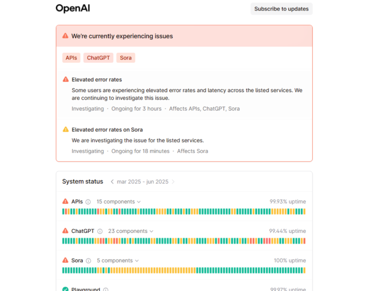 La web oficial de OpenAI en la que puedes consultar los errores de ChatGPT
