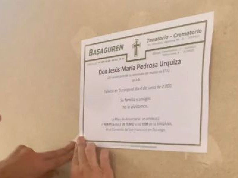 Esquela de Pedrosa para tapar la pintada de Gora ETA