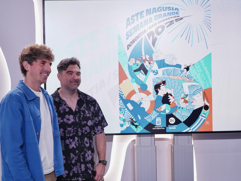 Jon Insausti y Mikel Antero en la presentación del cartel oficial de la Aste Nagusia