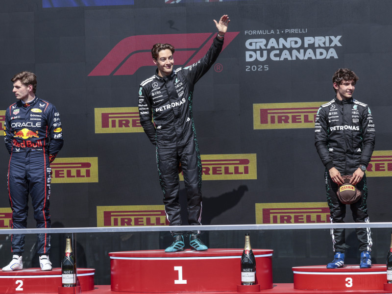 Russel, Verstappen y Antonelli, en el Gran Premio de Canadá