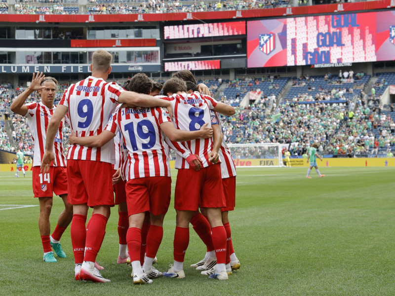 El Atlético de Madrid celebra un gol al Seattle