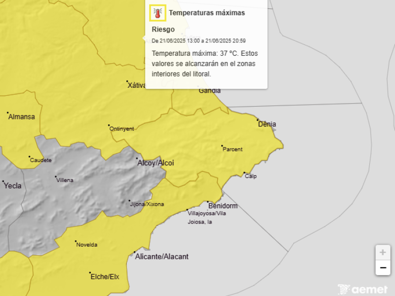 AEMET decreta alerta amarilla por altas temperaturas en la Marina Alta