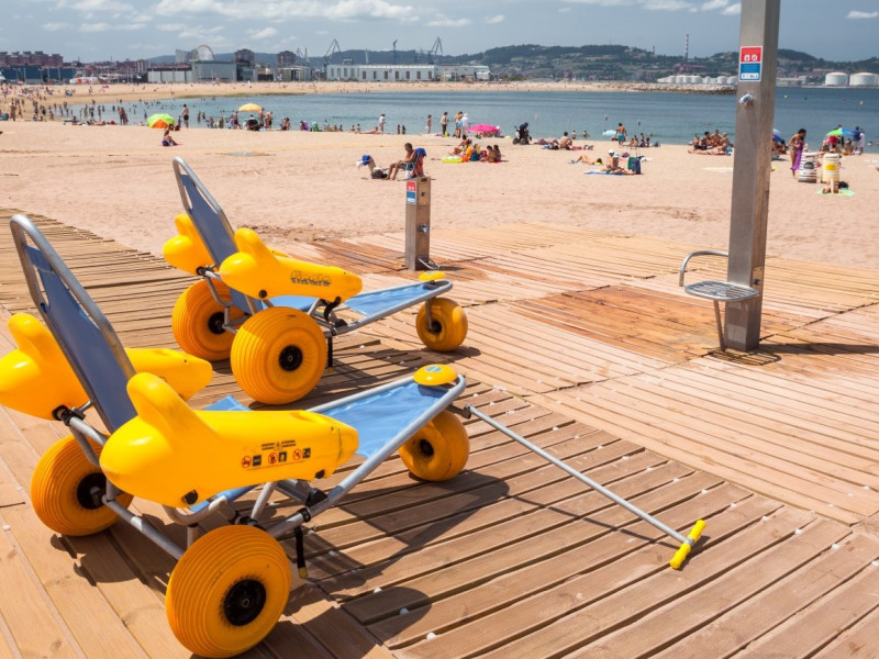 Bogies de la 'Playa Accesible' en Poniente, en Gijón
