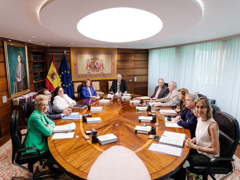 Los miembros del Pleno jurisdiccional del Tribunal Constitucional que han debatido el recurso del PP contra la ley de Amnistía