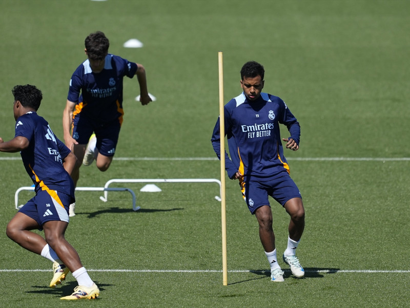 Rodrygo Goes durante la jornada de entrenamiento del Real Madrid de cara a la Liga española