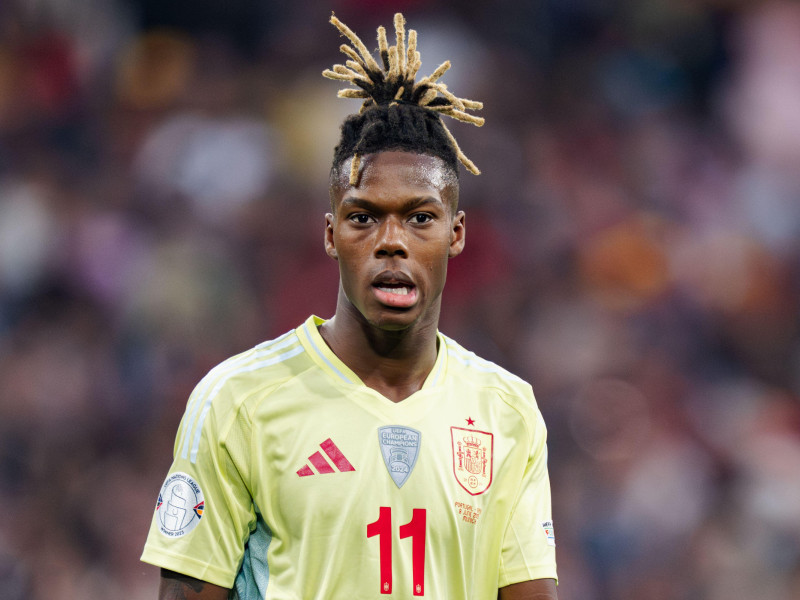 Nico Williams de España visto durante el partido final de la Liga de Naciones de la UEFA 2025 entre Portugal y España en el Estadio de Fútbol de Múnich.