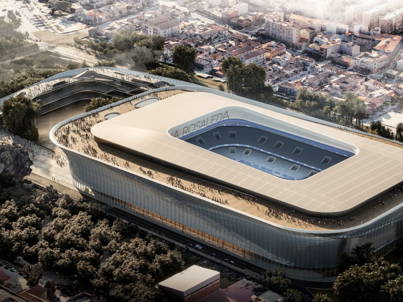 Imagen del futuro nuevo estadio de La Rosaleda para el Mundial 2030