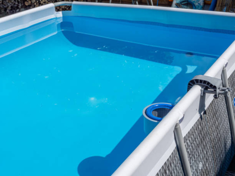 Pool stands in the garden in summe
