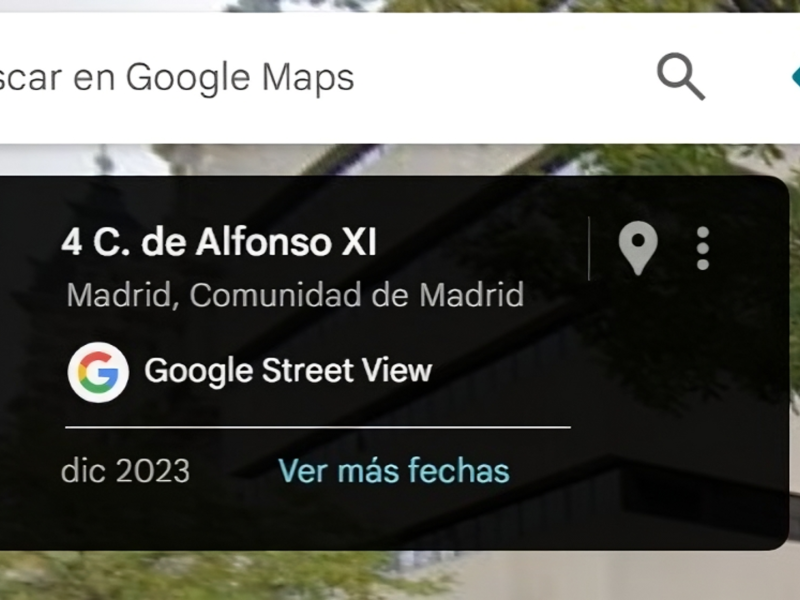 Opción "Ver más fechas" en Google Street View.