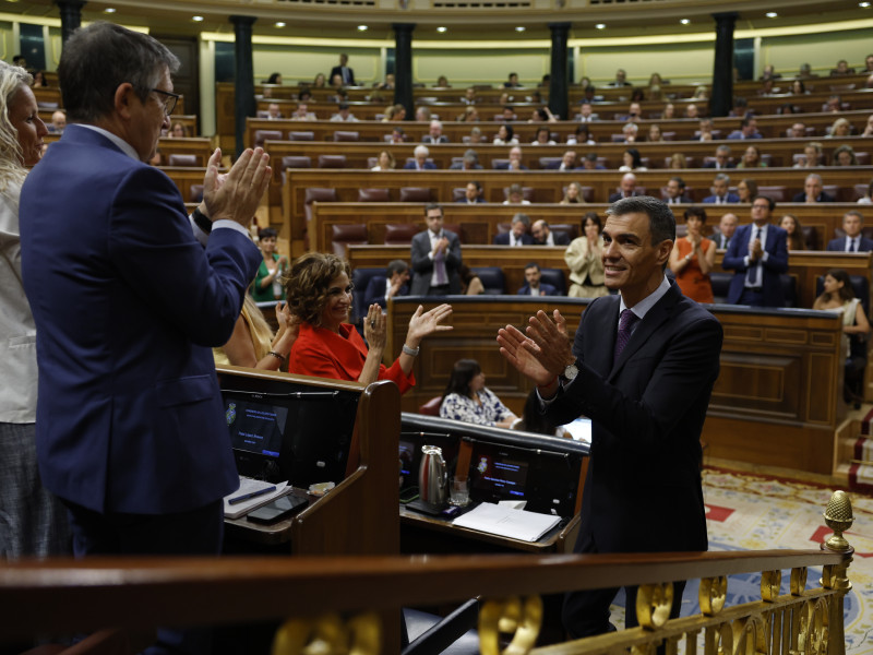 Pedro Sánchez, tras intervenir durante el pleno del Congreso de los Diputados