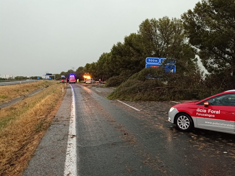 Estado de una carretera en Navarra tras las tormentas