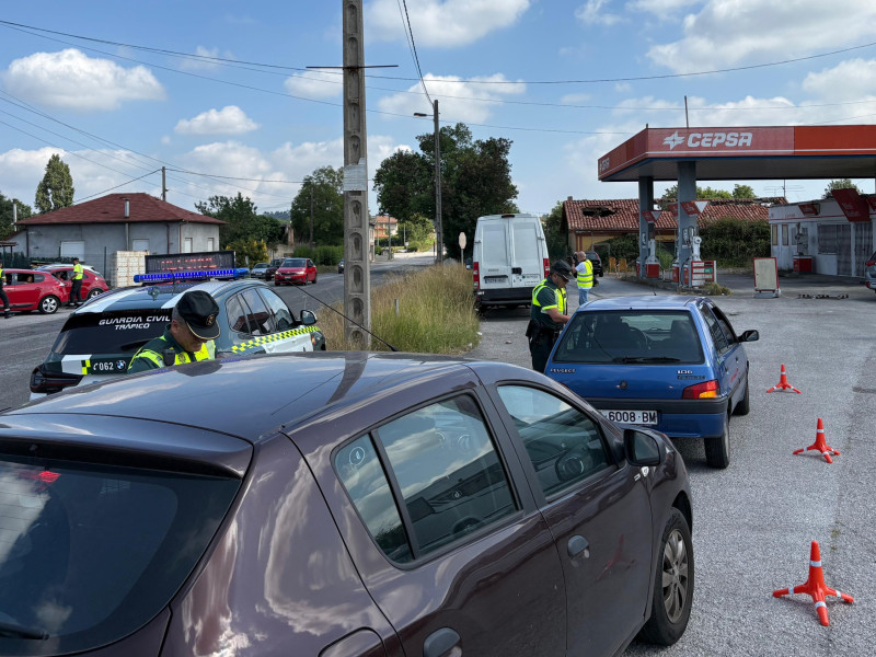 Agentes de la Guardia Civil realizando un control de tráfico junto a miembros de ASPAYM