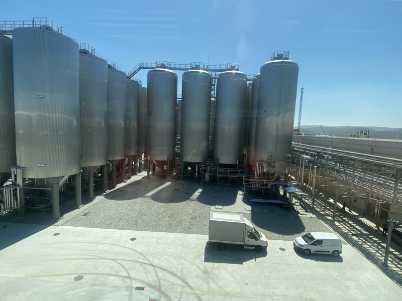 Tanques de fermentación y maduración de la cerveza en la fábrica de Estrella Galicia de Morás