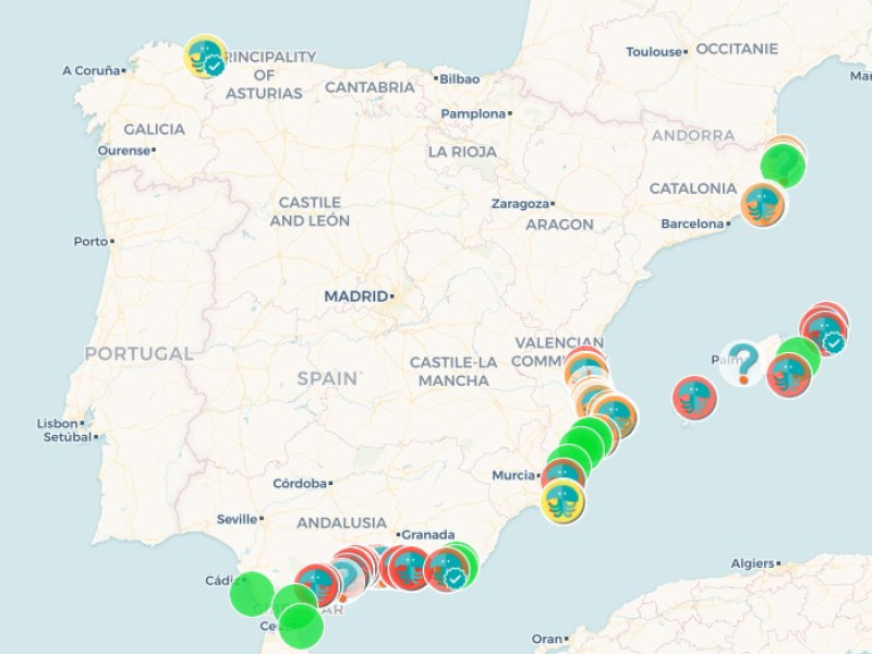 Mapa de las playas de España con más medusas