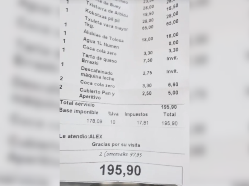 Parte de la cuenta que pagó el tiktoker Cocituber