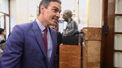 El presidente del Gobierno, Pedro Sánchez, a su llegada al Congreso de los Diputados