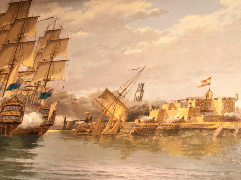 Pintura de la flota del almirante Nelson atacando Santa Cruz de Tenerife en 1797