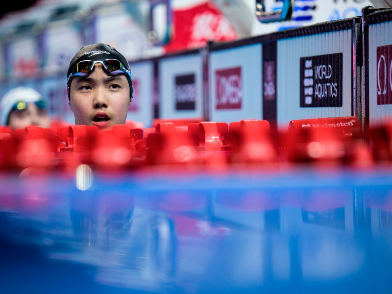 Yu Zidi, durante los Mundiales de Natación en Singapur