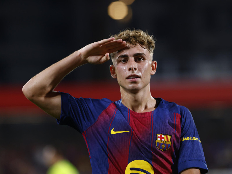 Fermín celebra uno de sus dos goles contra el Como en el Gamper