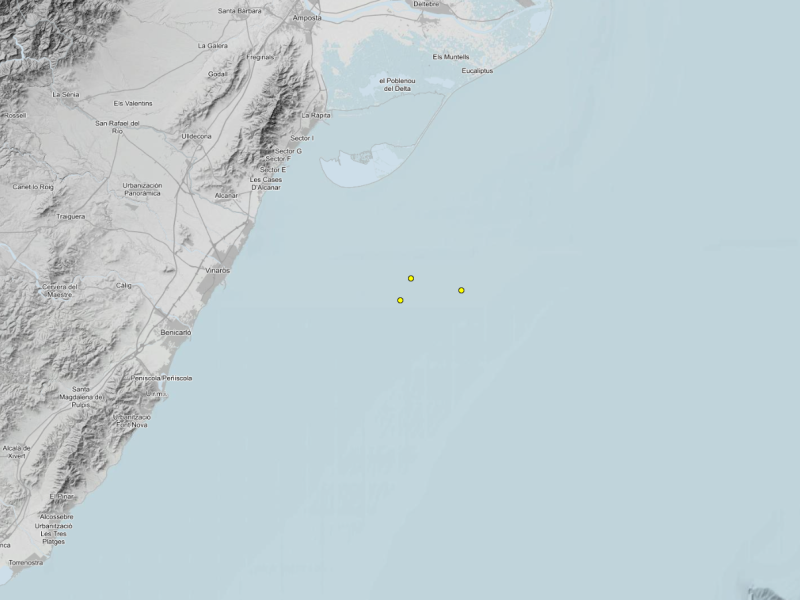 Localización de los terremotos habidos frente a la costa de Vinaròs