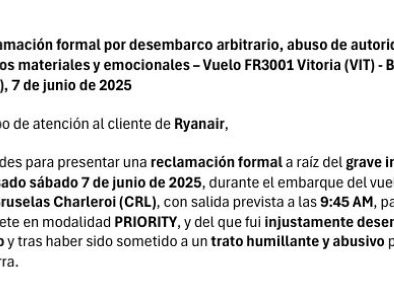Reclamación de Sonia a Ryanair