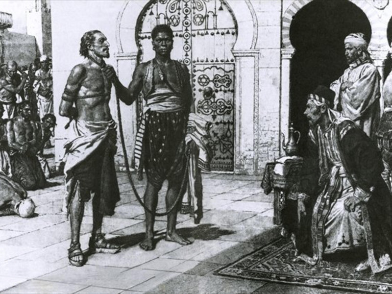 Cervantes llevado ante Hassan Pasha, el rey de Argel