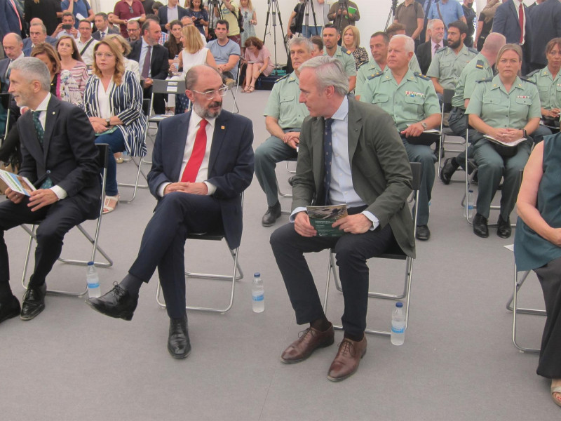 Lambán en un acto en Zaragoza con el presidente de Aragón, Jorge Azcón.