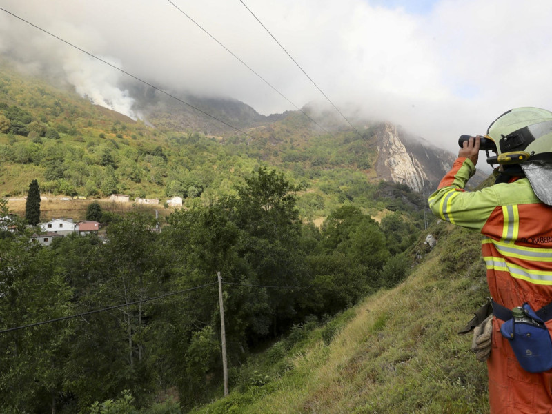 Un bombero observa la evolución de las llamas