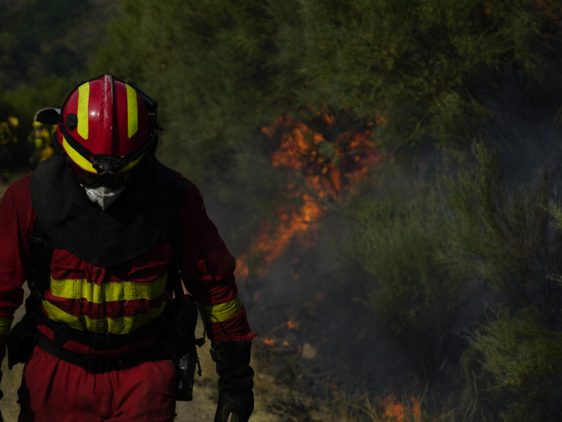 Efectivos de la UME trabajan en el incendio de Jarilla, Cáceres