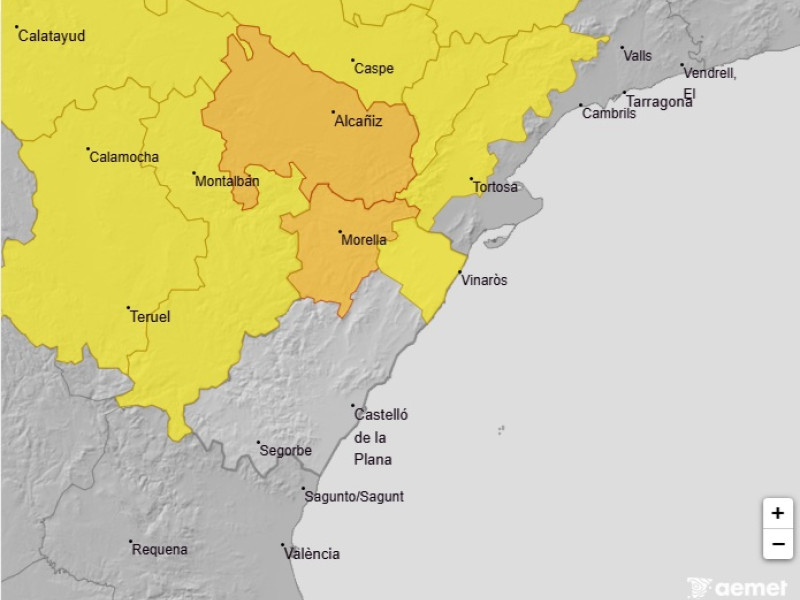 Aemet activa avisos por lluvias y tormentas para el miércoles en Castellón