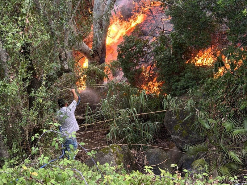 Antonio tratando de apagar el fuego en Tarifa