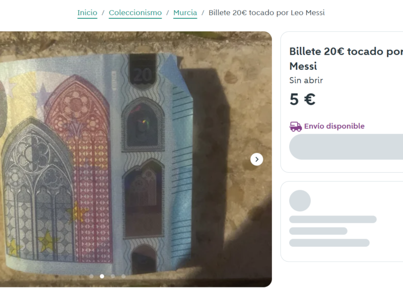 Anuncio, ya retirado, de wallapop donde se ofrece un billete tocado por Messi