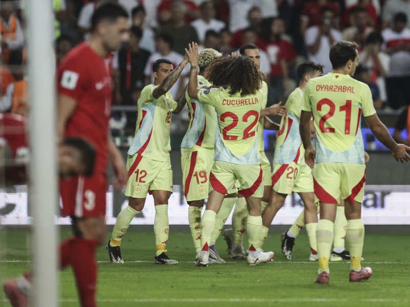 España celebra un gol ante Turquía