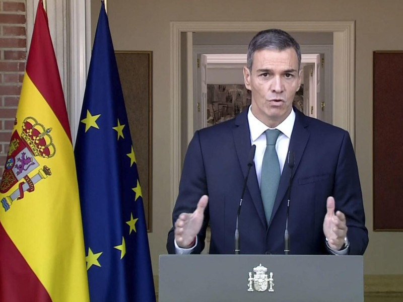 MADRID, 08/09/2025.- Captura de video de la señal institucional de la comparecencia del presidente del Gobierno, Pedro Sánchez, este lunes en el Palacio de la Moncloa para anunciar nueve medidas contra Israel ante el "genocidio" en Gaza. EFE/Moncloa -SOLO USO EDITORIAL/SOLO DISPONIBLE PARA ILUSTRAR LA NOTICIA QUE ACOMPAÑA (CRÉDITO OBLIGATORIO)-
