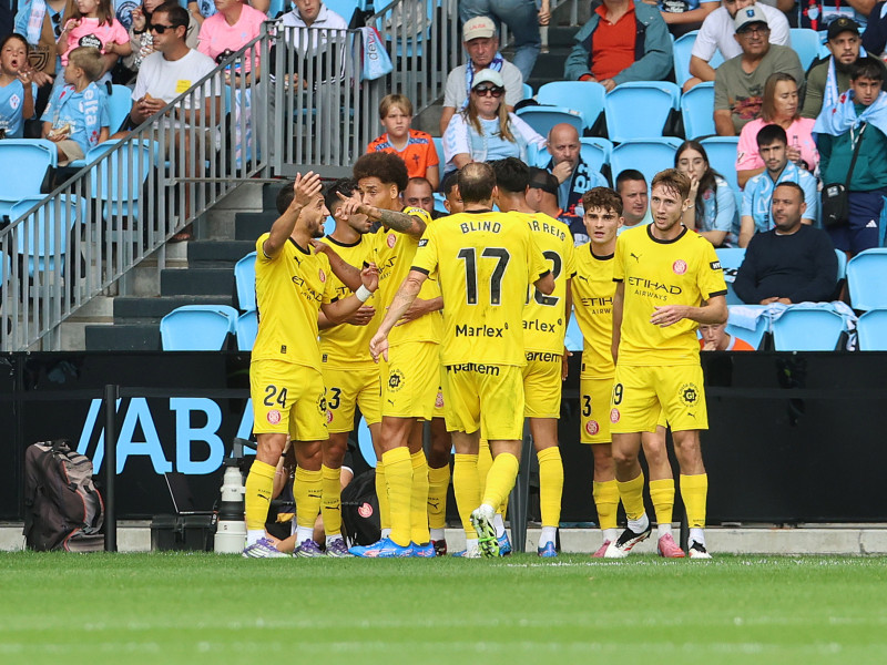 El Girona celebra su gol contra el Celta