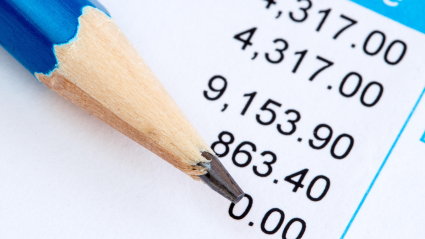 Lápiz sobre el extracto de detalles de la nómina