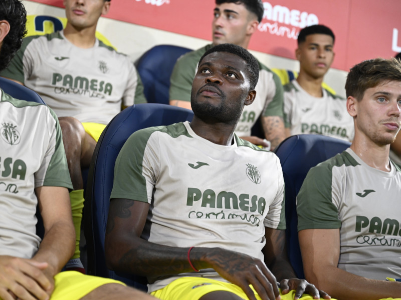 Thomas Partey, antes de comenzar el partido del Trofeo de la Cerámica.
