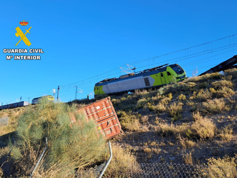 Imagen del tren de mercancías que este lunes descarriló en Zaragoza.