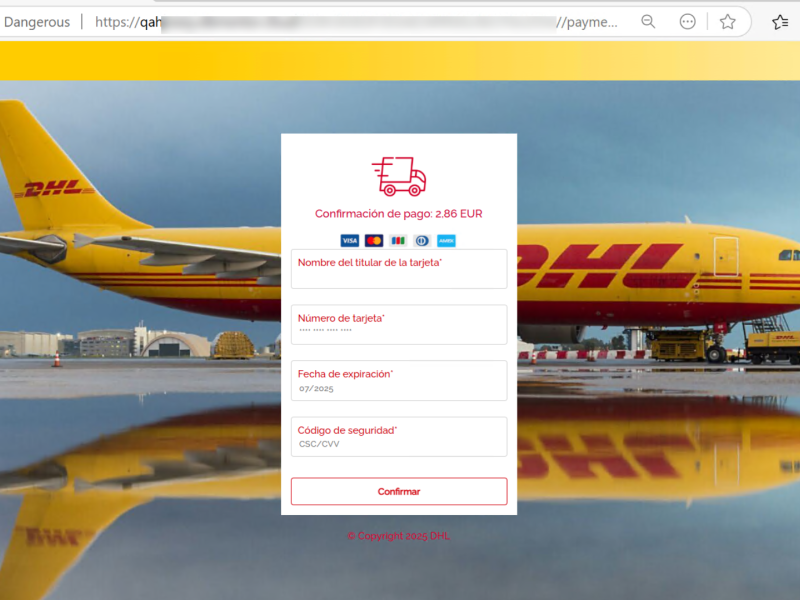 La página web de la estafa
