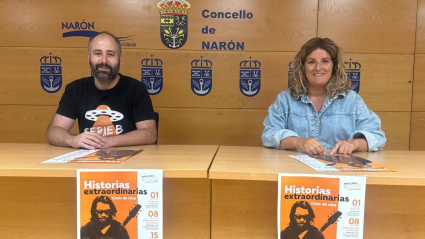 Alberto Pena, presidente del Cineclube Serie B, Y Marian Ferreiro, alcaldesa de Narón