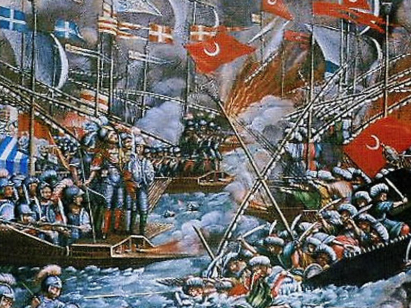 La batalla de Lepanto, pintura siglo XVII, iglesia de Monêtier-les-Bains, Altos Alpes