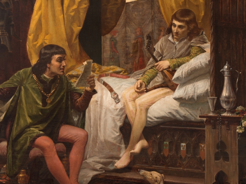 Ausias March leyendo sus trovas al Príncipe de Viana, Julio Cebrián y Mezquita (1884)