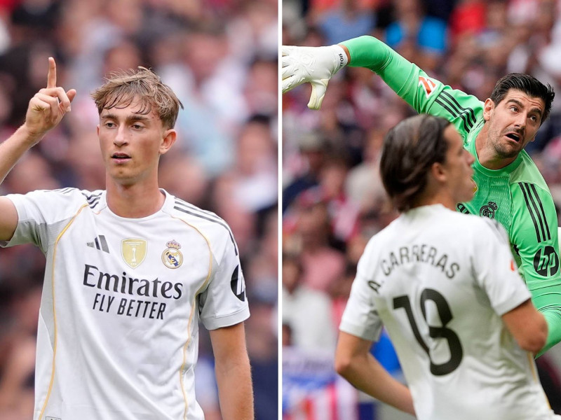 Huijsen y Carreras durante el derbi madrileño contra el Atlético