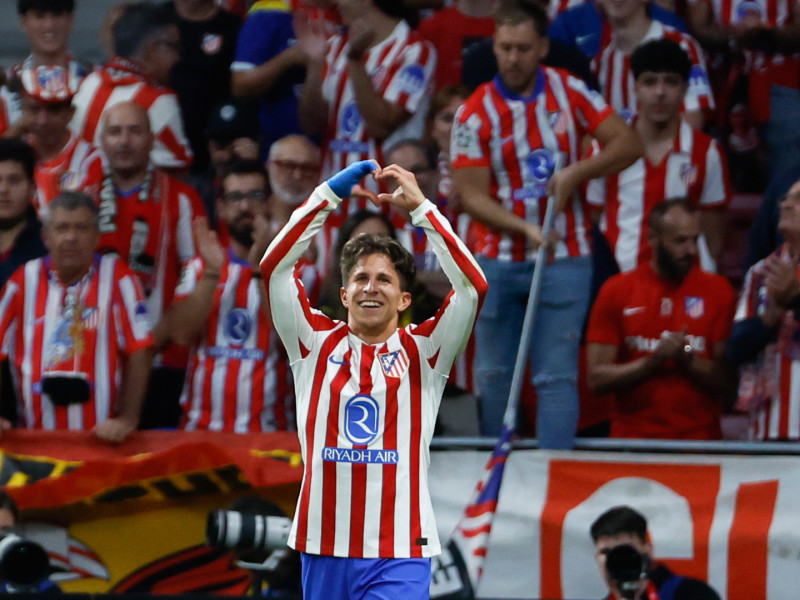 Giuliano Simeone celebra el 4-1 del Atlético de Madrid al Eintracht de Frankfurt en la Liga de Campeones
