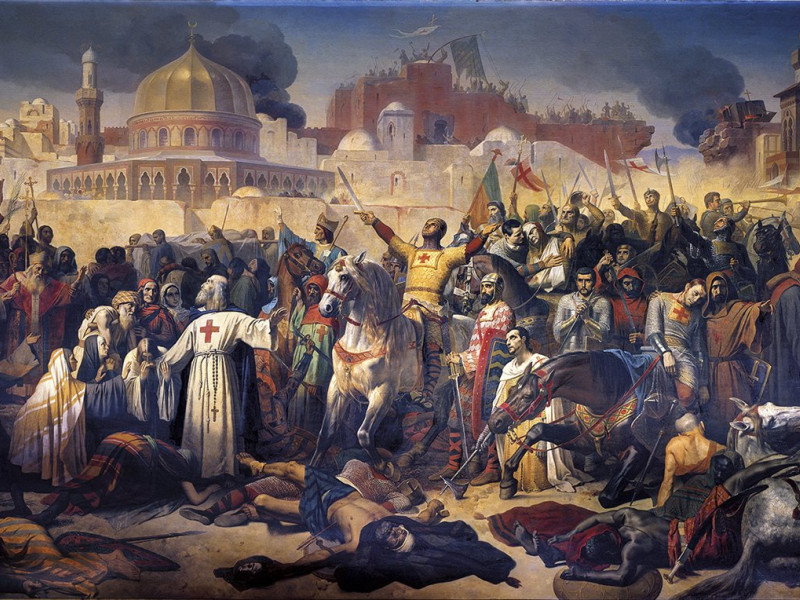 'Godofredo de Bouillon da gracias a Dios ante Pedro el Ermitaño', Émile Signol (1847)