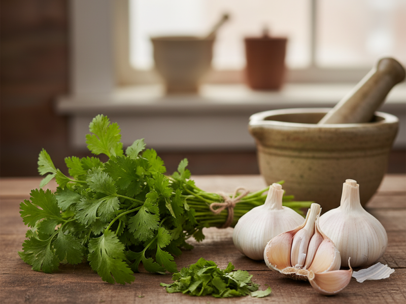 Los ajos y el cilantro son los campeones de la dieta mediterránea para quelar metales